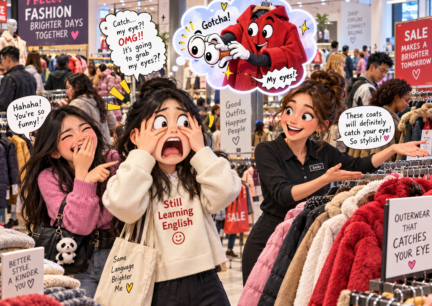 美剧学英语：catch the eye - 加拿大商场店员问我“Did anything catch your eye?”，我下意识摸了摸眼睛……