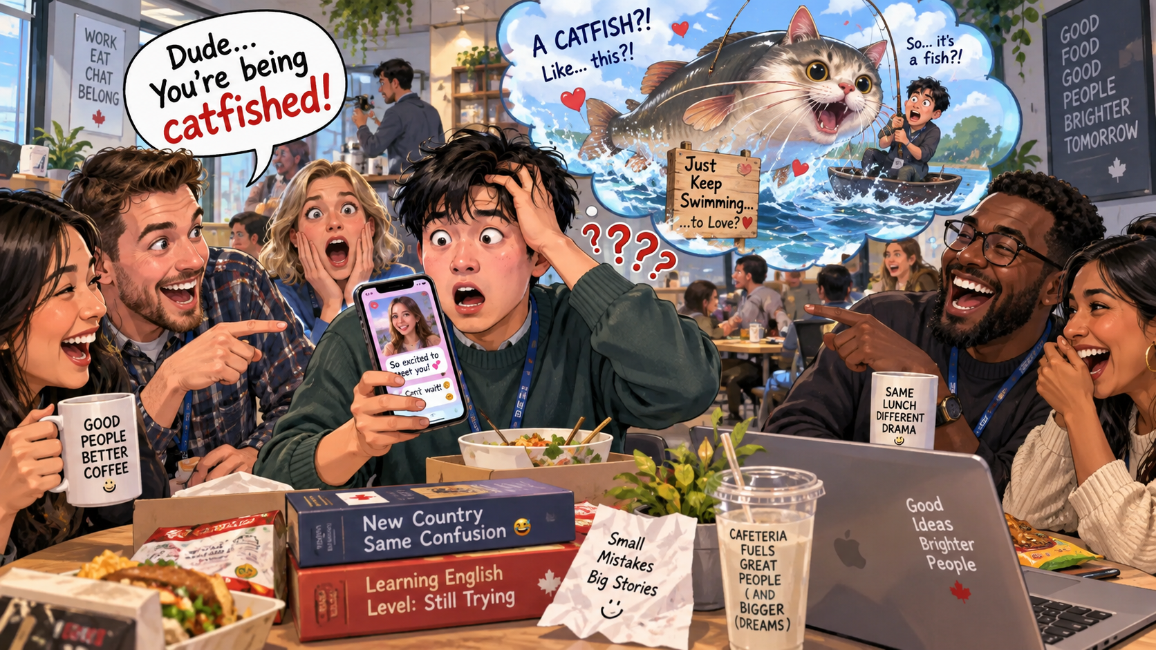 美剧学英语:catfish - 加拿大办公室午休,同事说我被“catfish”了,我还问:哪家店的鱼?