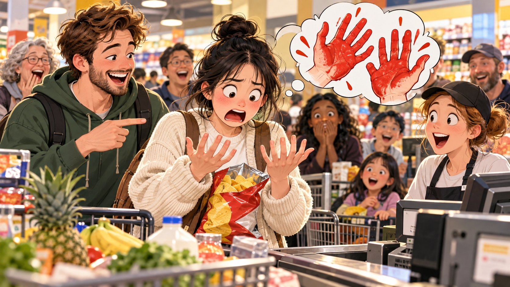 美剧学英语：caught red-handed - 加拿大超市同事说我被“caught red-handed”，我赶紧低头看自己的手……