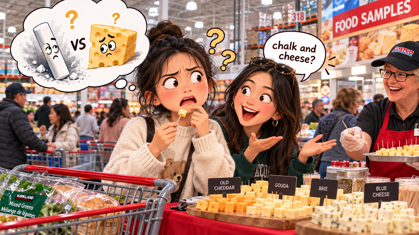 美剧学英语：chalk and cheese - 加拿大Costco试吃员说“chalk and cheese”，我开始找粉笔了……