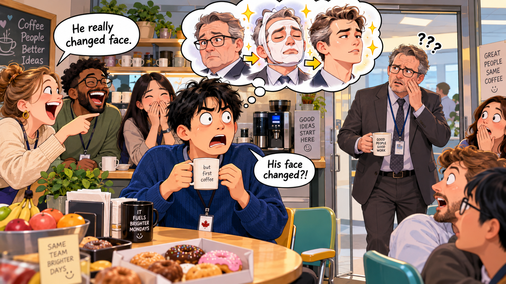 美剧学英语：change face - 加拿大办公室里，同事说经理“change face”，我居然问：他做医美了？