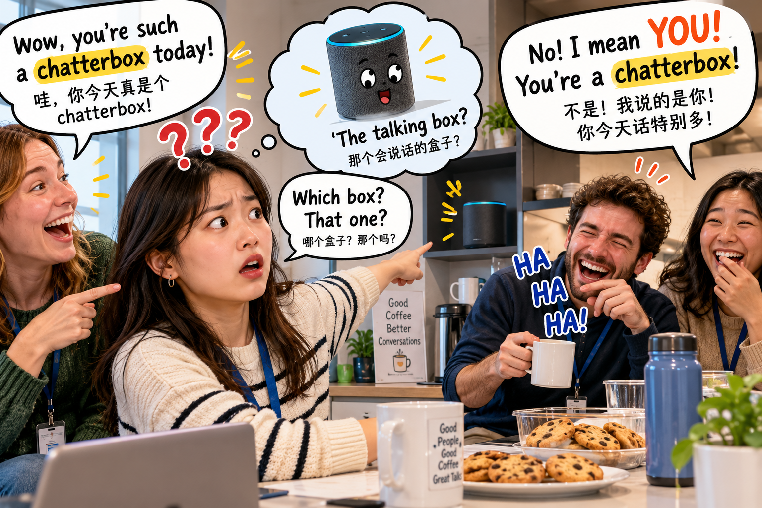 美剧说英语:chatterbox - 加拿大办公室同事说我是“chatterbox”,我竟然以为她在找一个盒子……