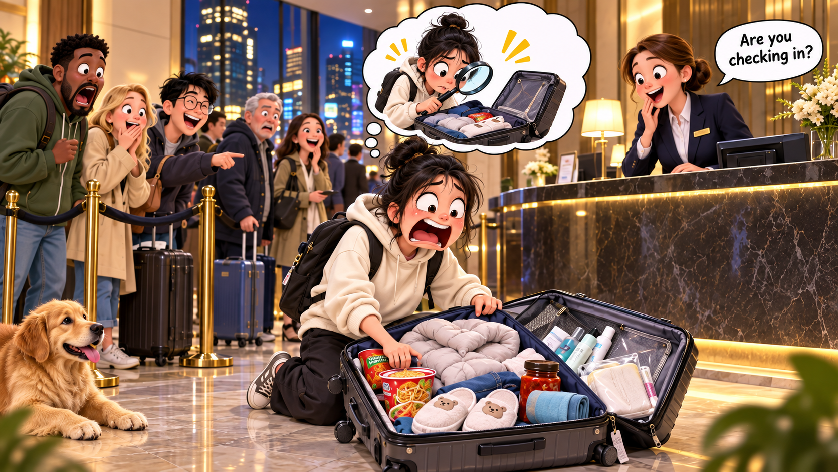 美剧学英语:check in - 加拿大酒店前台问我“Are you checking in?”,我当场把行李箱打开了