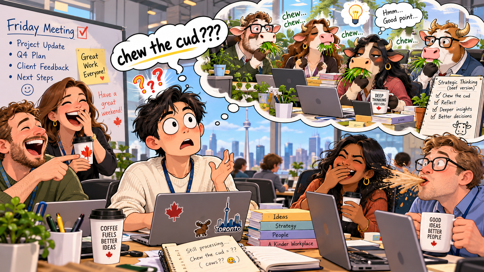 美剧说英语：chew the cud - 加拿大办公室同事说“chew the cud”，我差点问他：你中午吃草了吗？