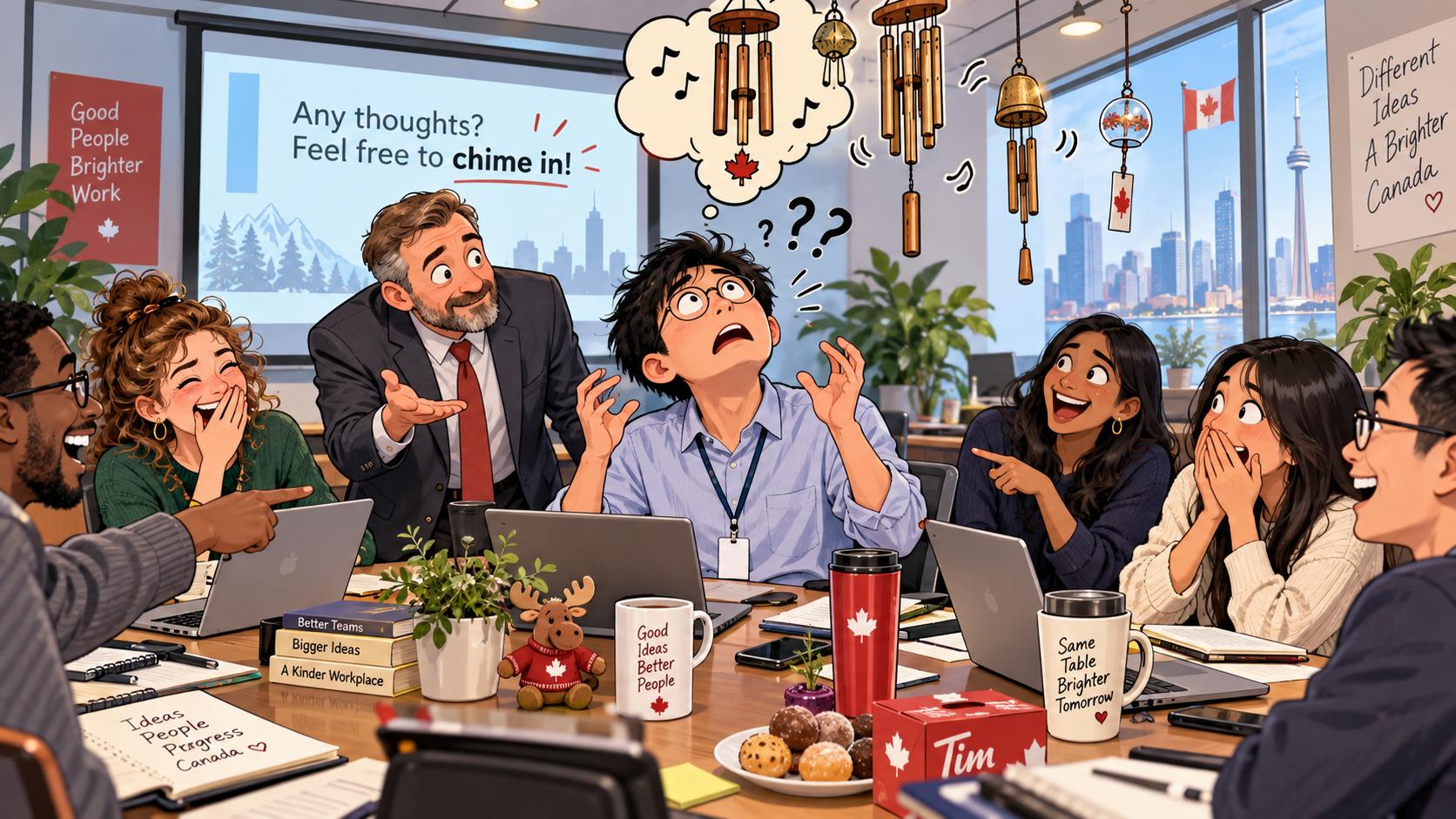 美剧学英语：chime in - 加拿大办公室开会，老板说“chime in”，我居然抬头找风铃……