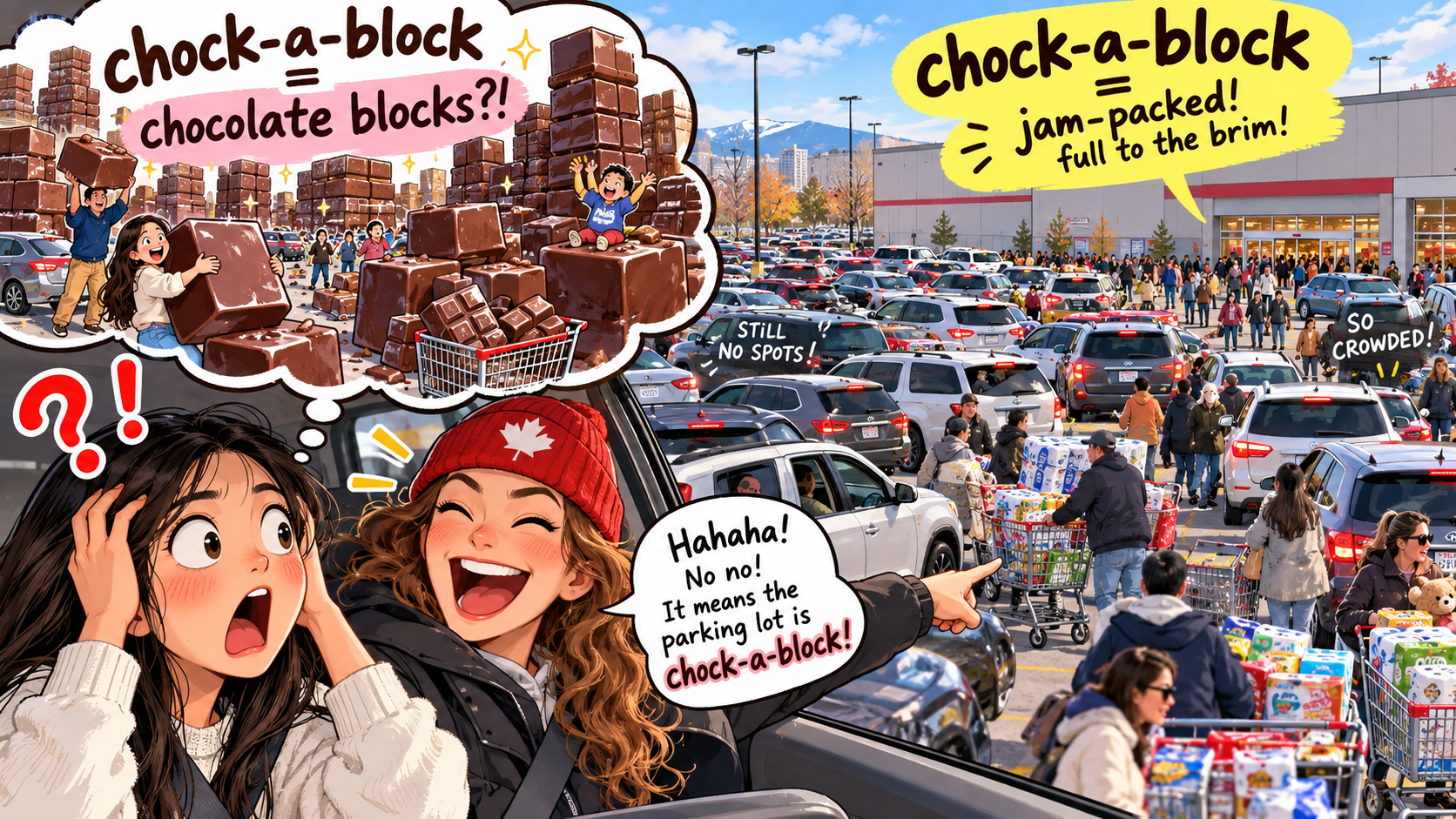 美剧学英语：chock-a-block - 加拿大Costco周末采购，同事说停车场“chock-a-block”，我开始找巧克力……