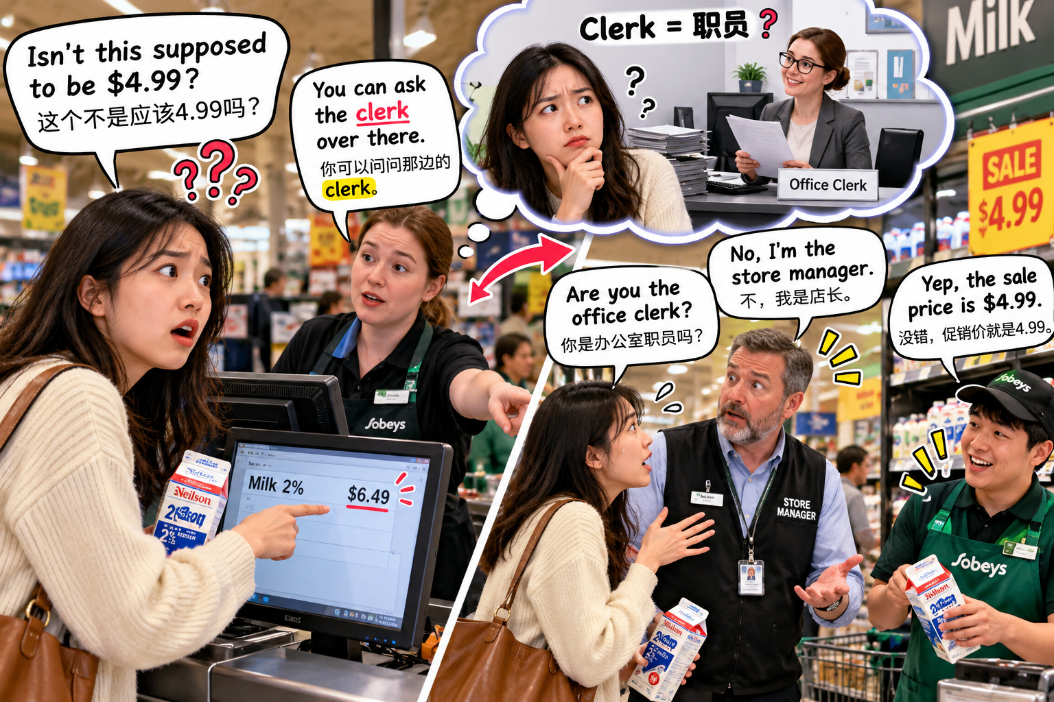 美剧说英语:clerk - 在加拿大超市,收银员让我找clerk,我却跑去问谁是经理……