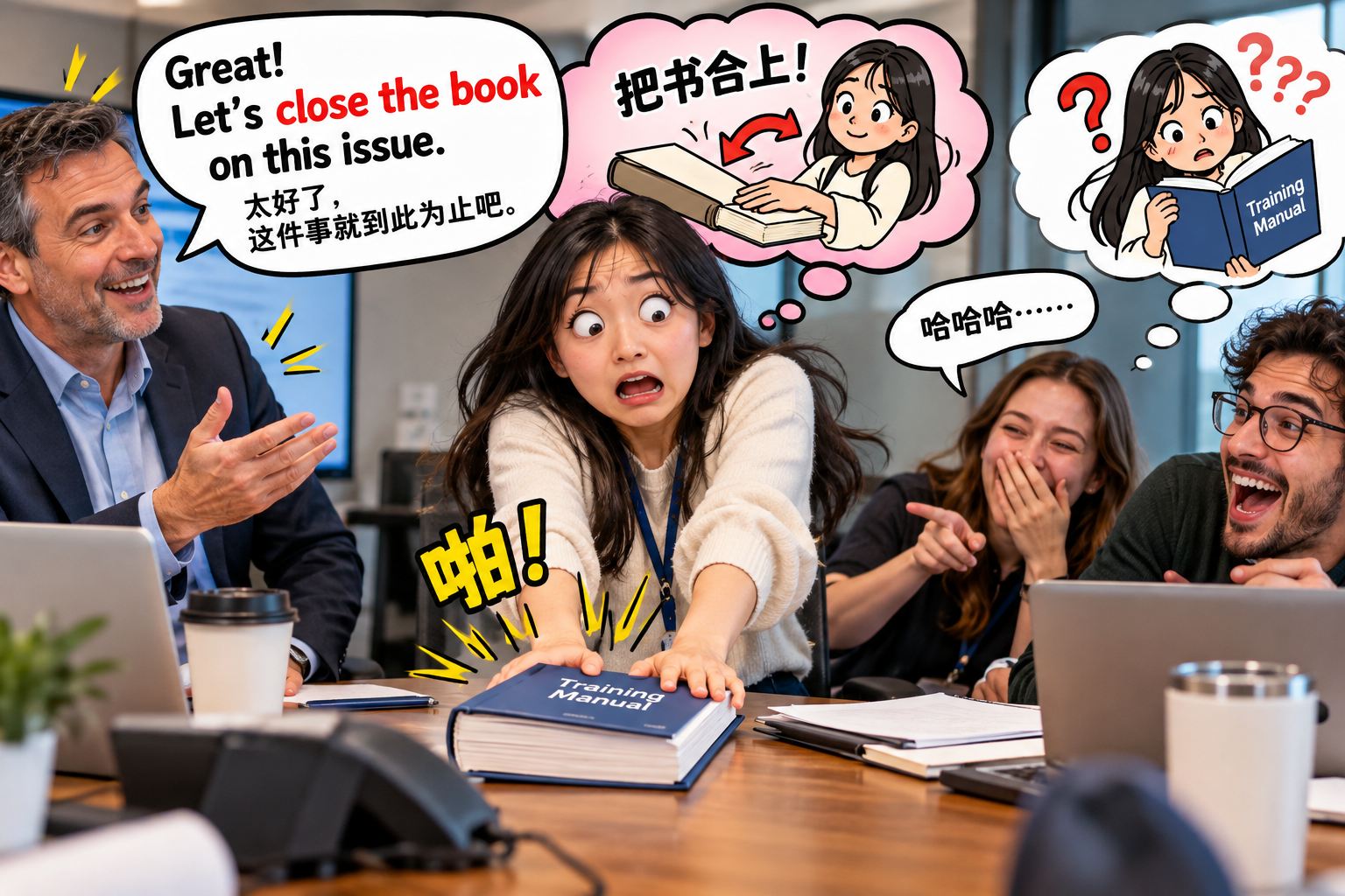 美剧说英语:close the book - 加拿大公司开会,经理说“close the book”,我竟然去找那本书……