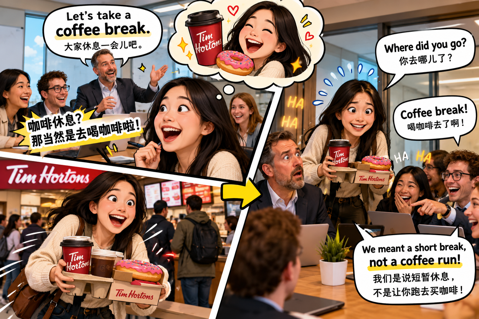 美剧说英语:coffee break - 加拿大同事说“coffee break”,我跑去买咖啡,回来发现大家都在等我……