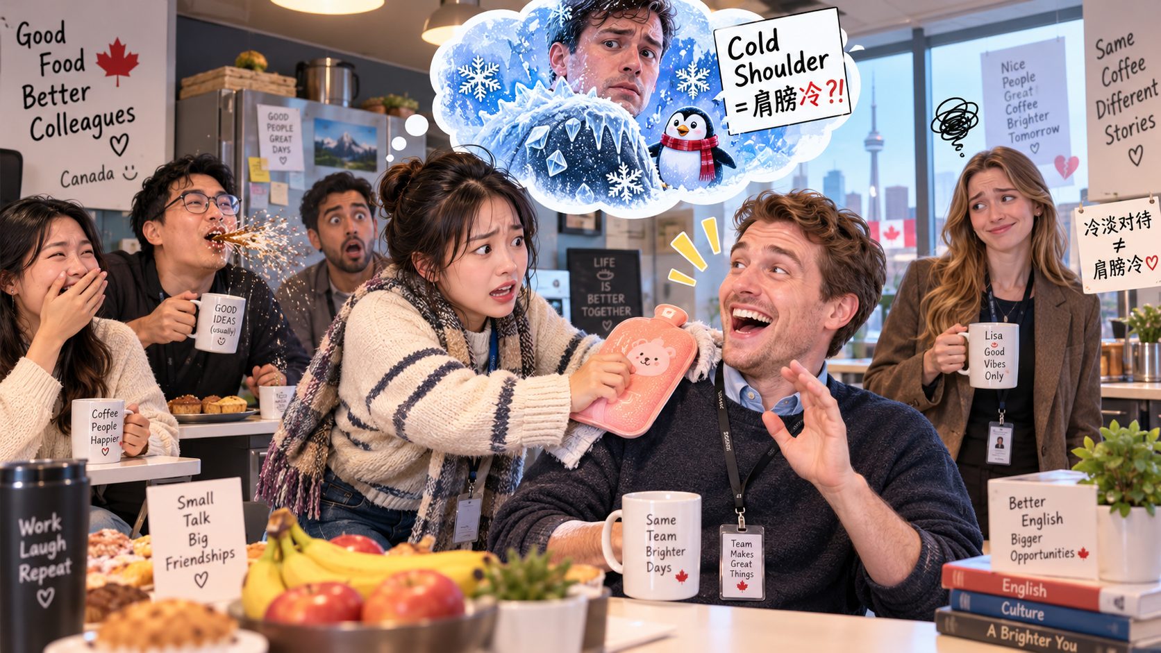 美剧学英语：cold shoulder - 加拿大办公室午休，同事说他被“cold shoulder”了，我默默去找了个暖宝宝……