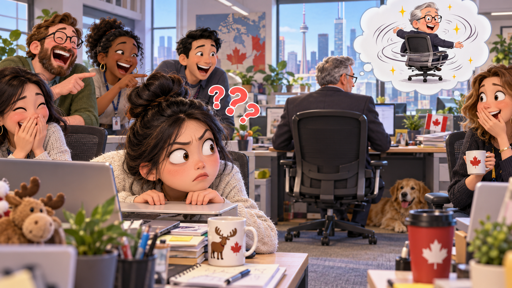 美剧学英语：come around - 加拿大办公室里，同事说老板会“come around”，我盯着他的椅子等了半天