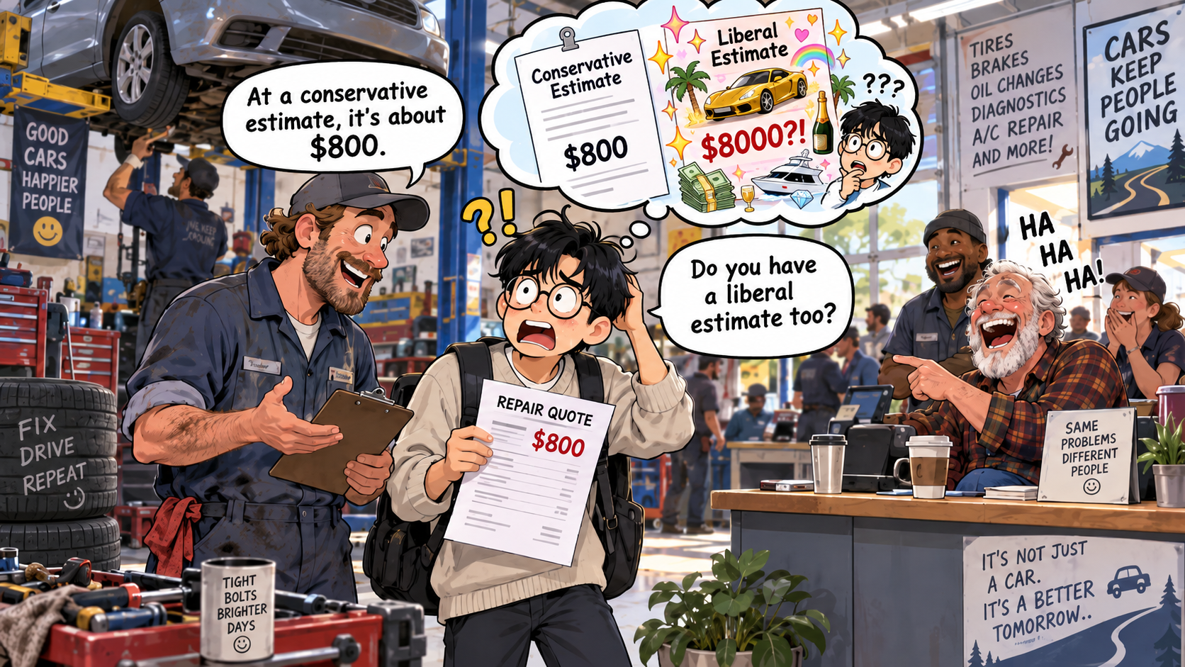 美剧学英语：conservative - 加拿大修车店，师傅给我一个“conservative estimate”，我居然问：那liberal的多少钱？