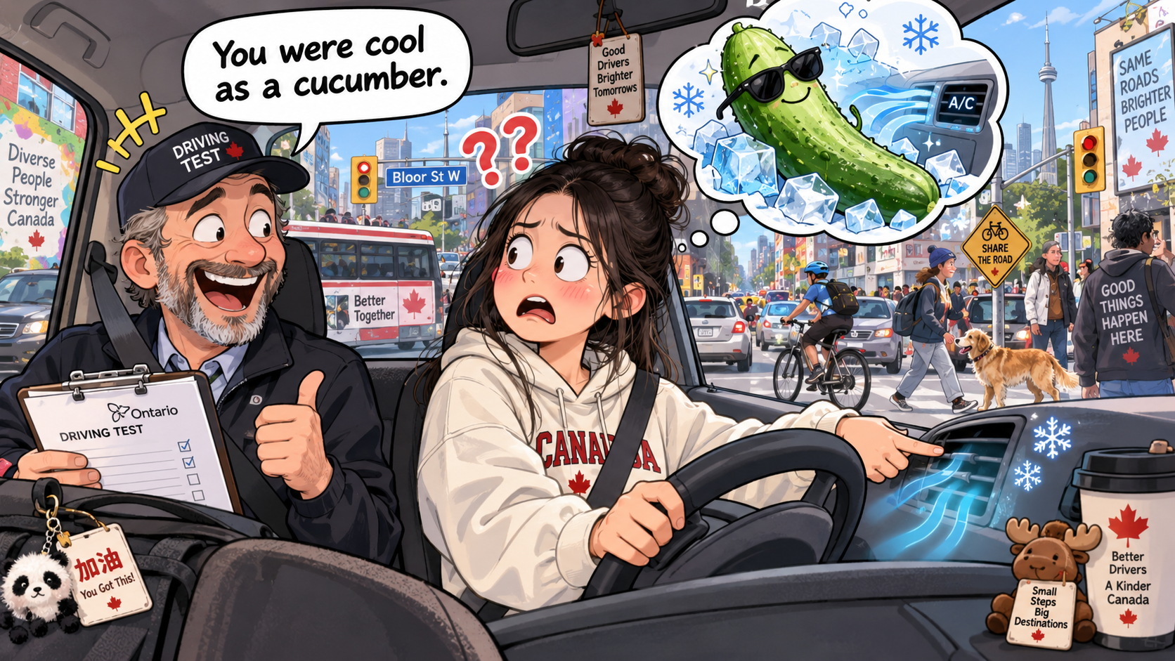 美剧学英语：cool as a cucumber - 加拿大路考结束，考官说我像黄瓜一样凉快，我还认真解释：车里空调确实很足……