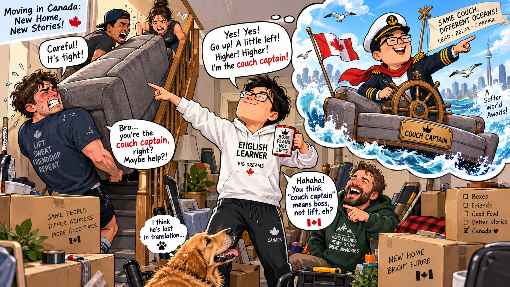 美剧学英语:couch captain - 加拿大搬家时朋友叫我“couch captain”,我还以为终于轮到我当领导了