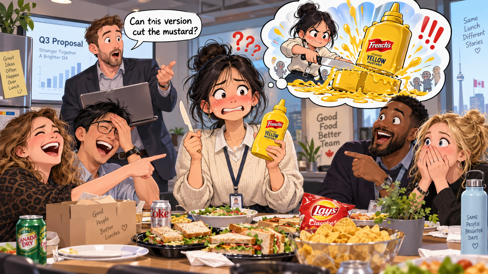 美剧学英语:cut the mustard - 加拿大办公室午餐会,同事说我的方案要“cut the mustard”,我真去找芥末了……