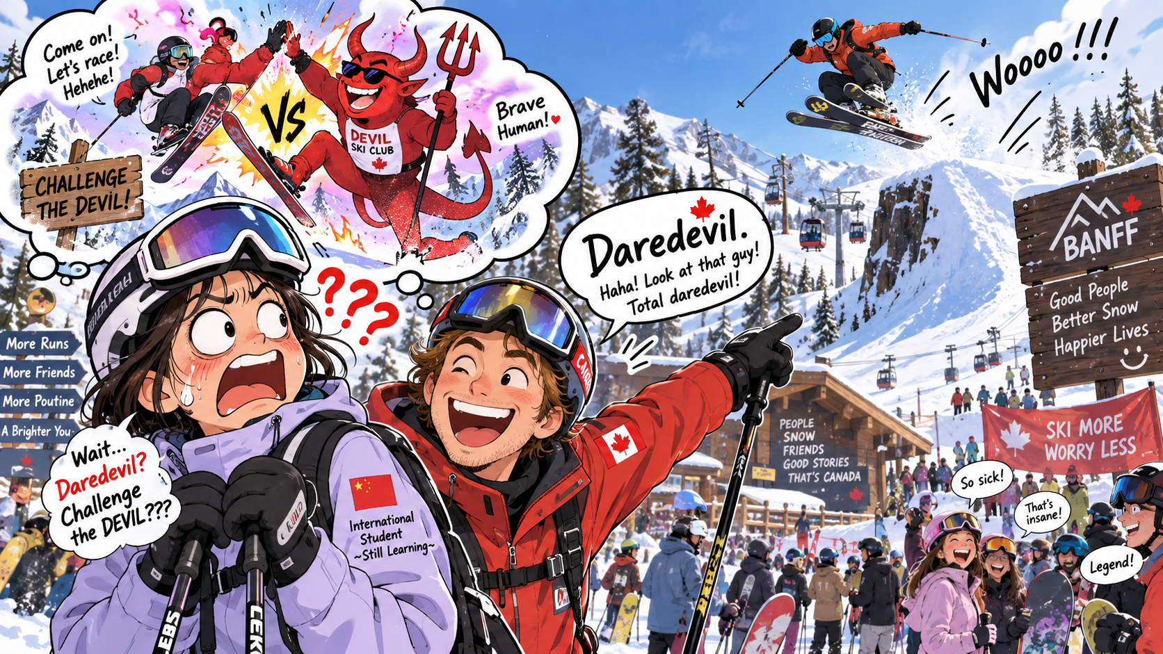 美剧学英语：daredevil - 加拿大滑雪场朋友叫我“daredevil”，我还以为他在说我敢挑战魔鬼……