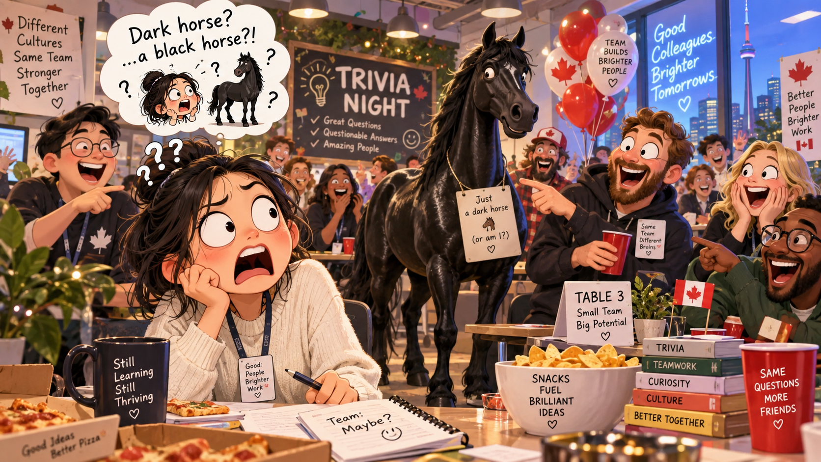 美剧学英语：dark horse - 加拿大办公室团建，同事说她是dark horse，我居然开始找马……