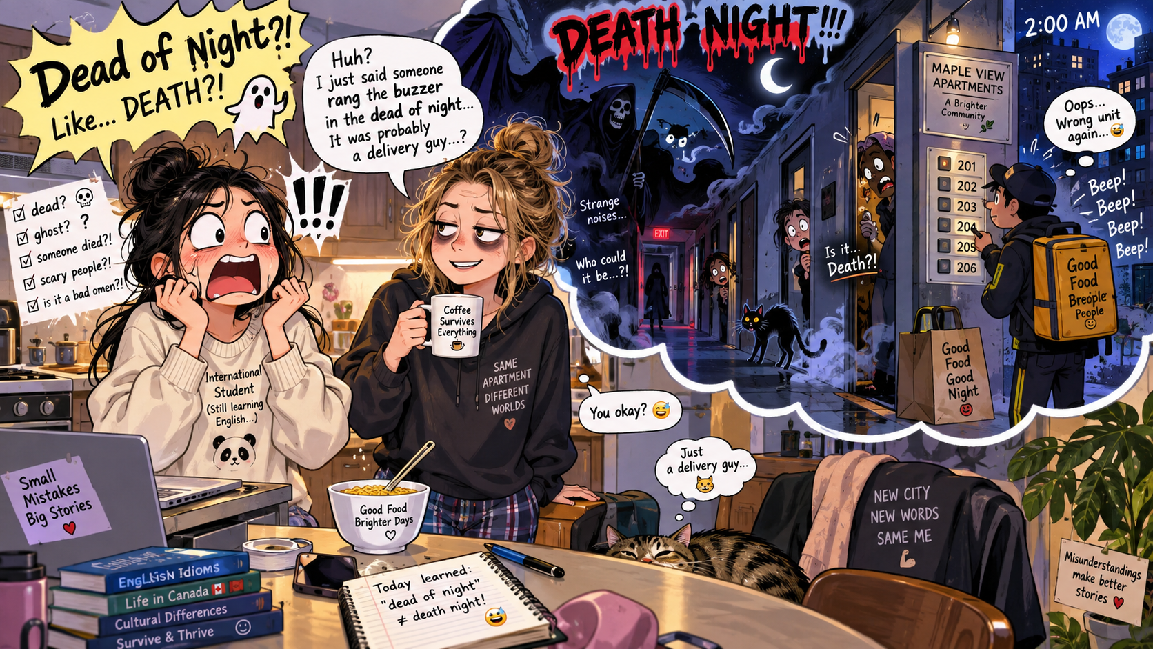 美剧学英语：dead of night - 加拿大公寓里室友说“dead of night”，我以为昨晚楼里出人命了……