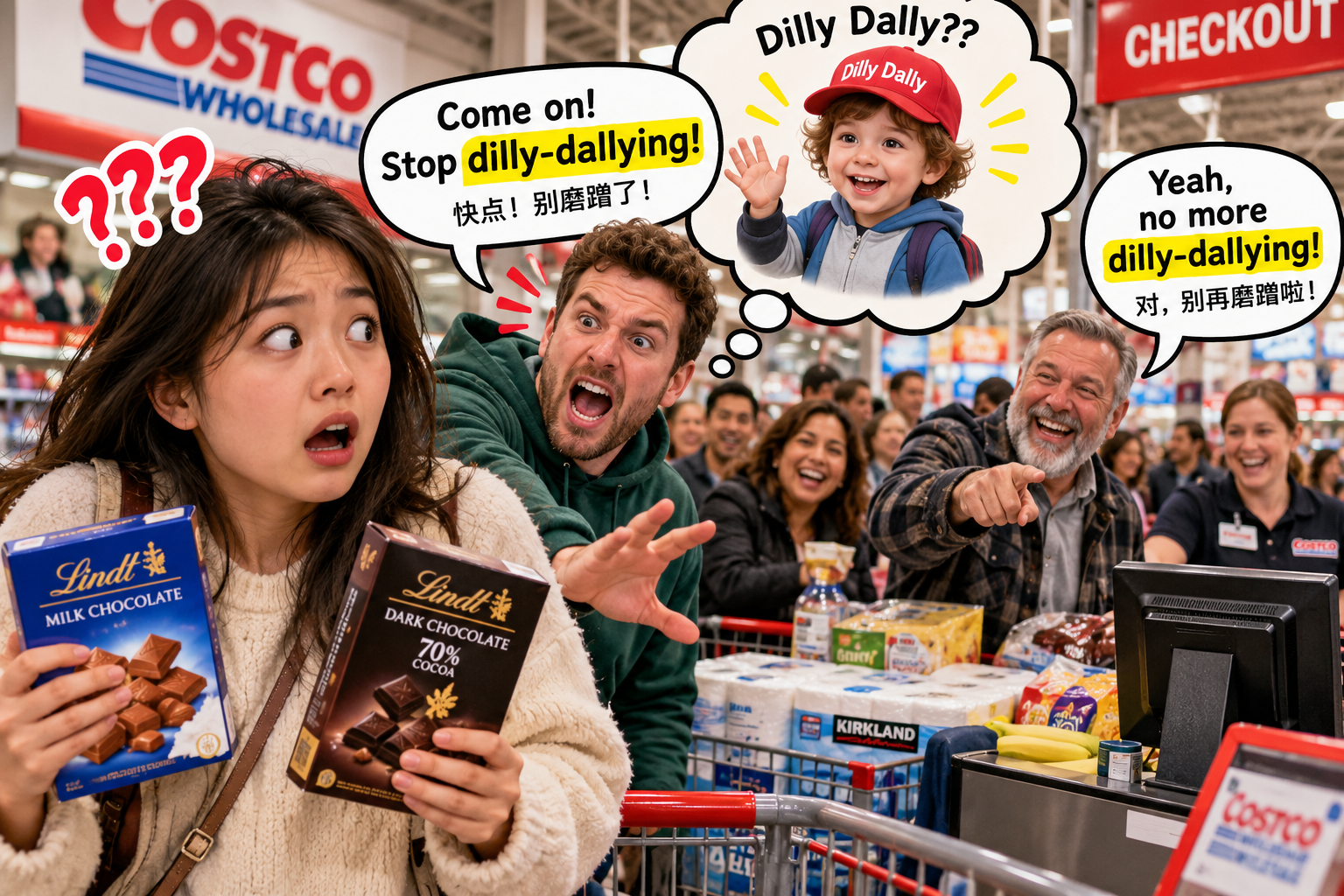 美剧说英语：dilly dally - 加拿大超市排队结账，收银员说“dilly-dally”，我以为她在叫人……
