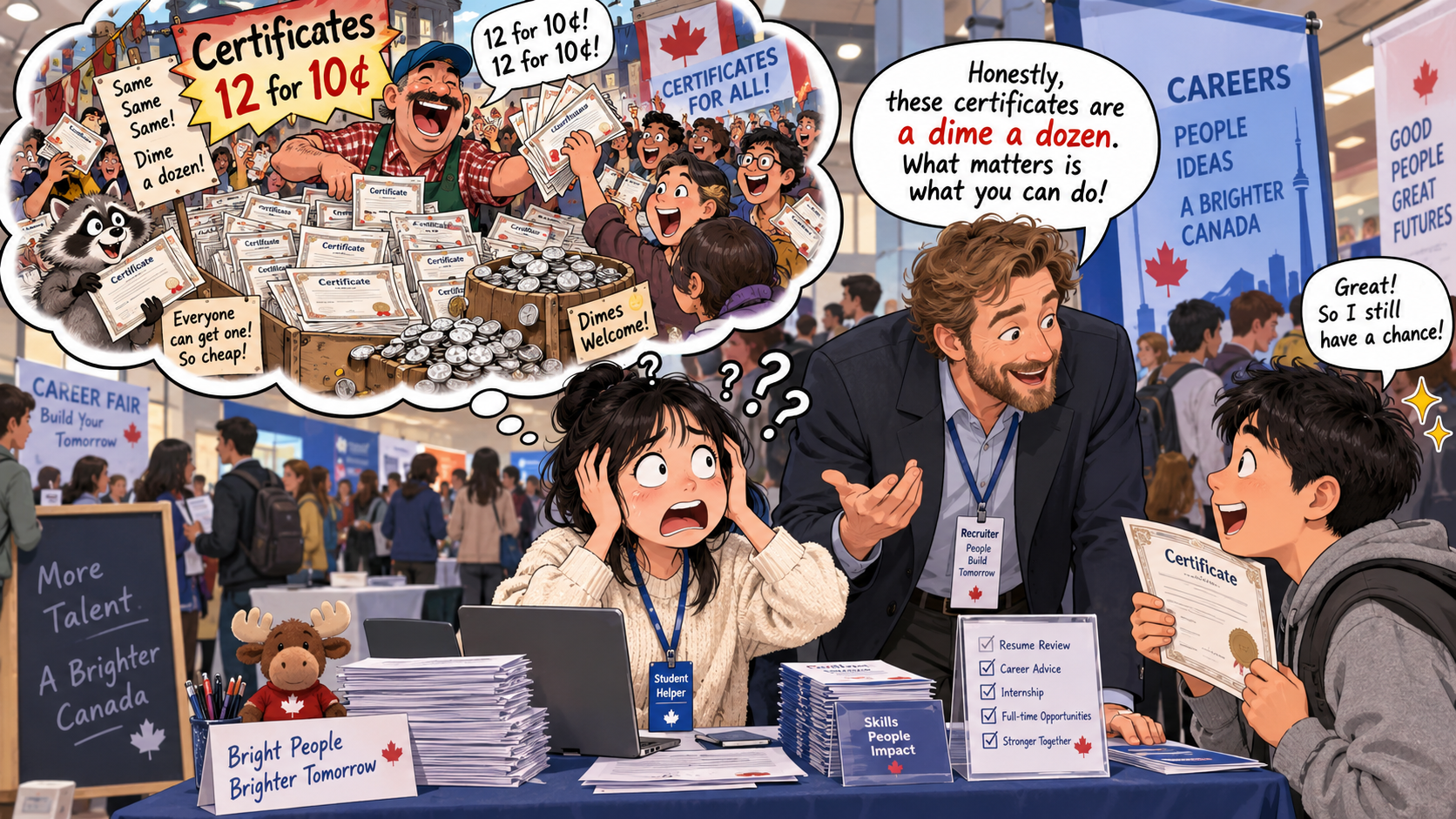 美剧学英语:dime a dozen - 加拿大办公室招聘会上,经理说“dime a dozen”,我差点以为他在夸这个证书很值钱