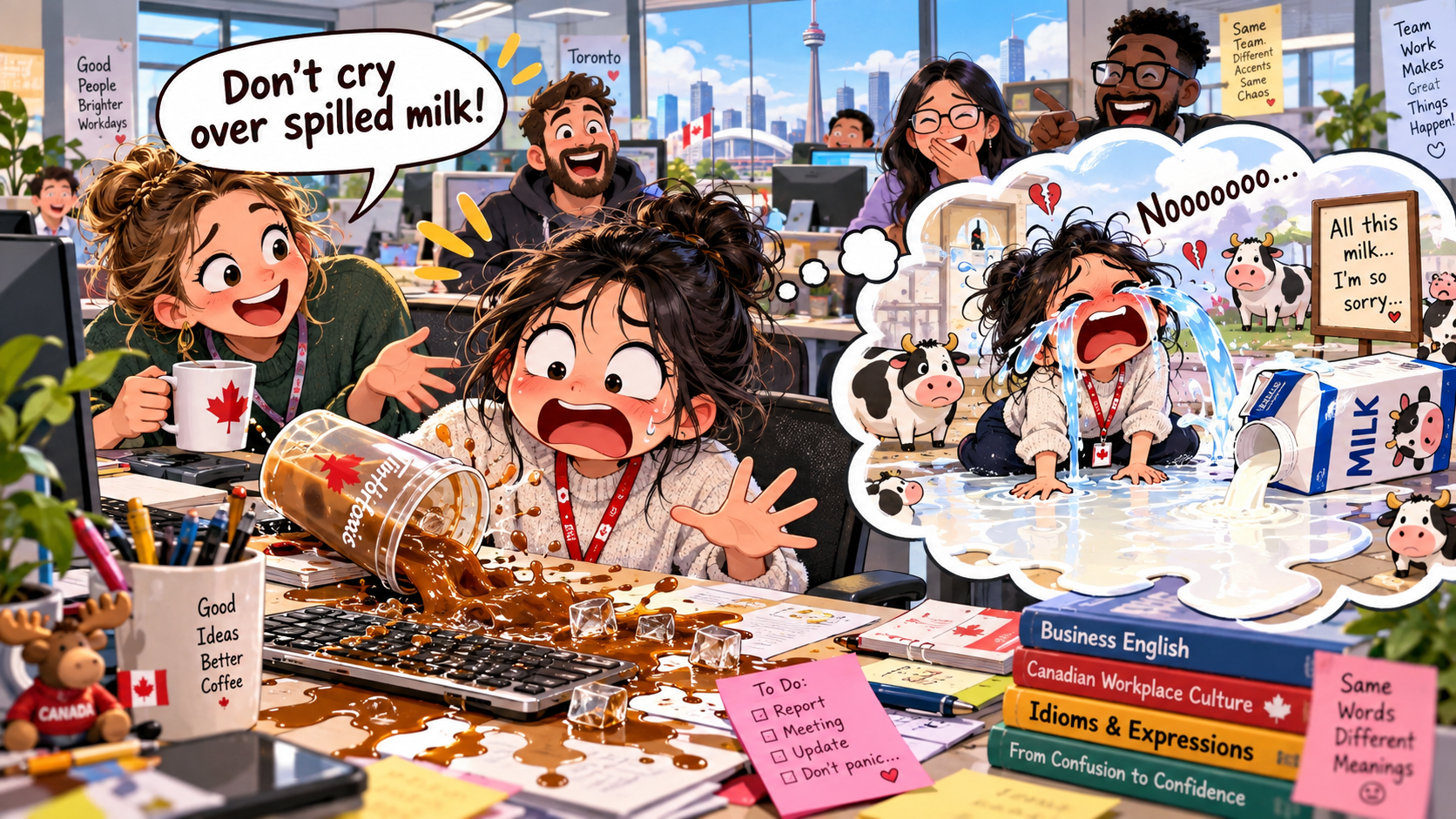 美剧学英语：don't cry over spilled milk - 加拿大办公室咖啡洒了一桌，同事却叫我别为牛奶哭