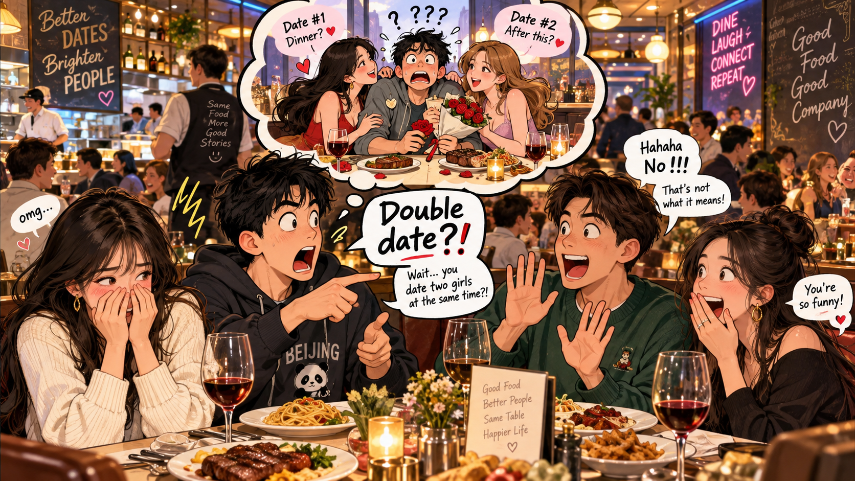 美剧学英语:double date - 加拿大餐厅朋友说要double date,我当场问:你女朋友知道你还约了第二个吗?