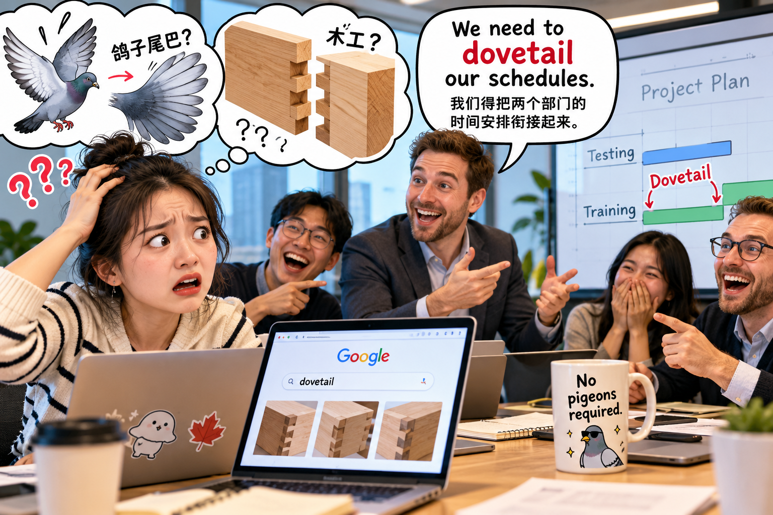 美剧说英语：dovetail - 加拿大办公室开会，同事说“dovetail”，我差点问鸽子在哪……