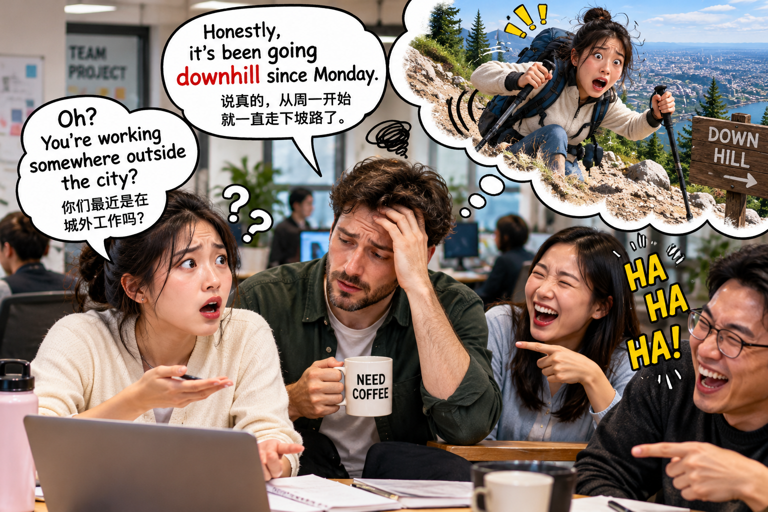 美剧说英语:down hill - 加拿大同事说“it’s all downhill”,我还以为他准备下山