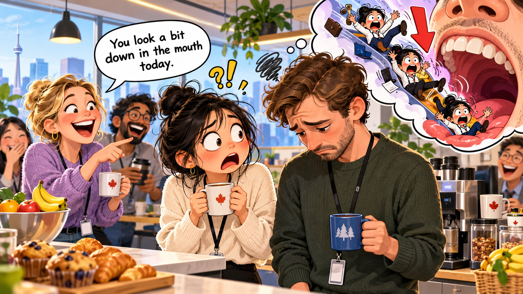 美剧学英语：down in the mouth - 加拿大办公室同事说“down in the mouth”，我居然盯着他的嘴看了半天……