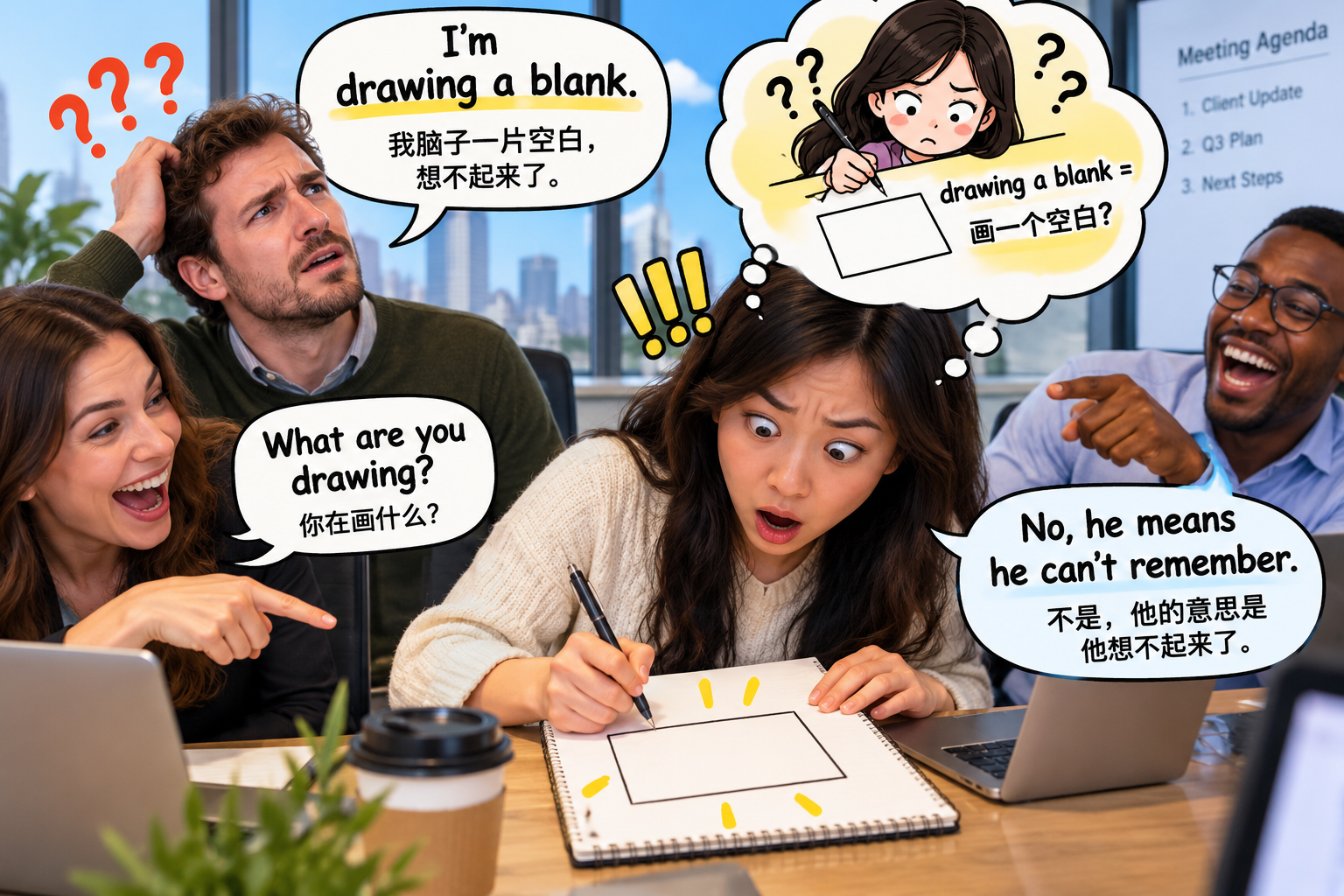 美剧说英语:drawing a blank - 加拿大开会时同事说“drawing a blank”,我真的拿起笔画了个空白框