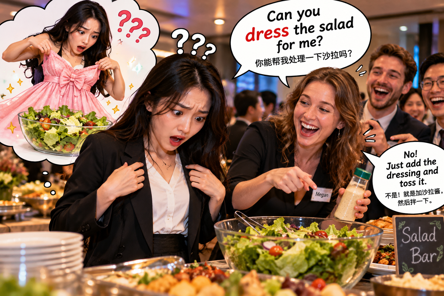 美剧说英语:dress - 加拿大公司晚宴,同事让我“dress the salad”,我低头看了看自己的西装……
