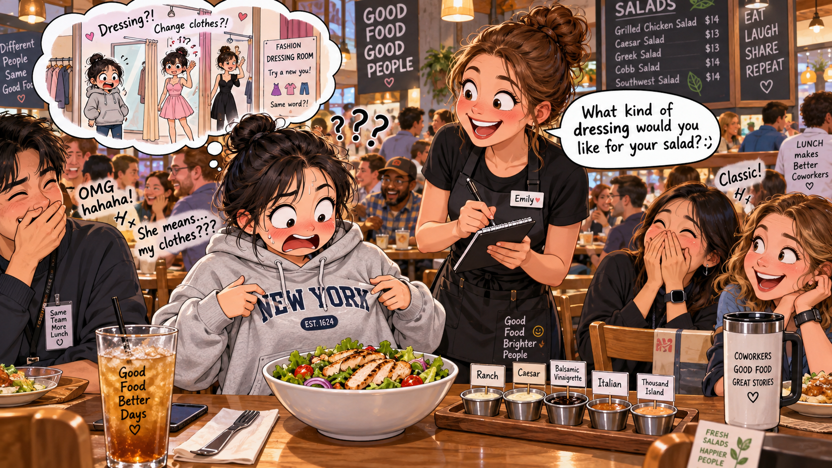 美剧学英语:dressing - 加拿大餐厅点沙拉,服务员问我“What dressing?”我低头看了一眼自己的外套……