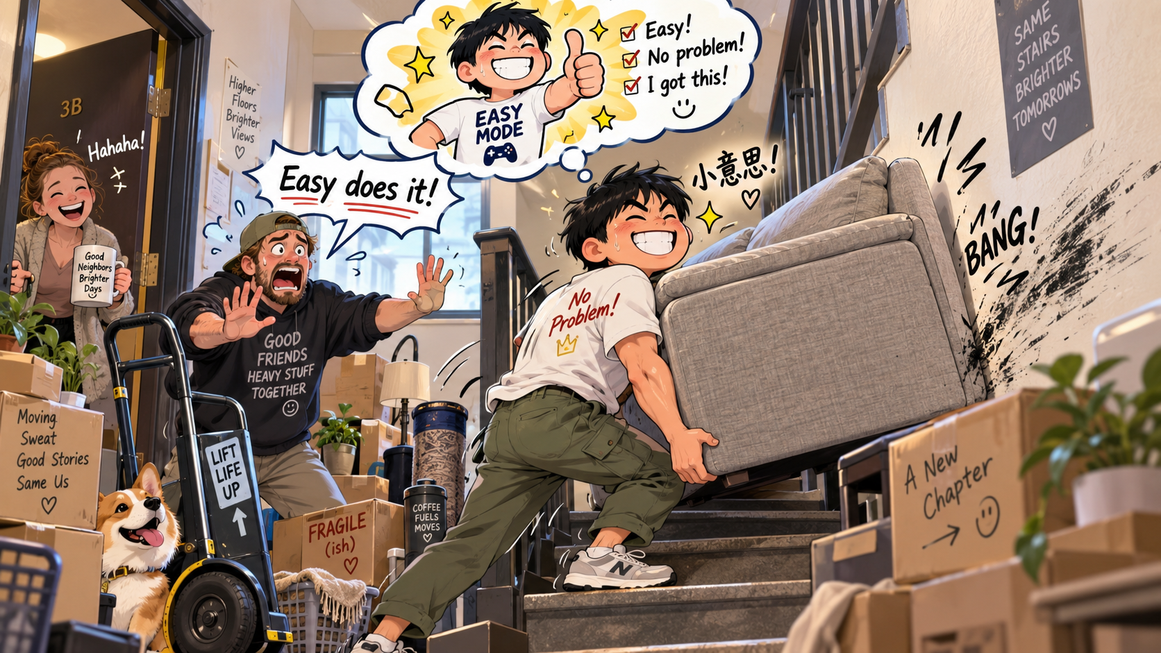 美剧学英语:easy does it - 加拿大搬家时邻居一直喊“Easy does it”,我以为他在夸我:这活儿太简单了……