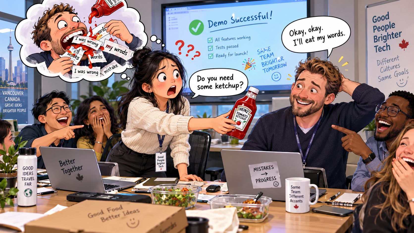 美剧学英语：eat one's words - 加拿大办公室开会，同事说“eat my words”，我差点给他拿了番茄酱……
