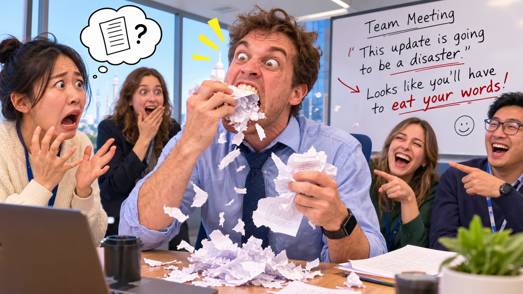 美剧说英语:eat ones words - 加拿大办公室里同事说“eat your words”,我差点问他:纸也能吃?