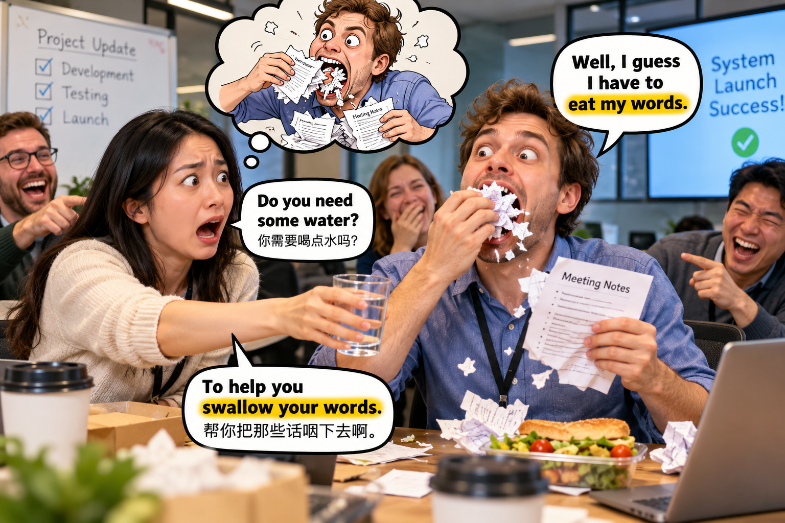 美剧说英语：eat one's words - 加拿大办公室同事说要“吃掉自己的话”，我差点给他拿了张餐巾纸……