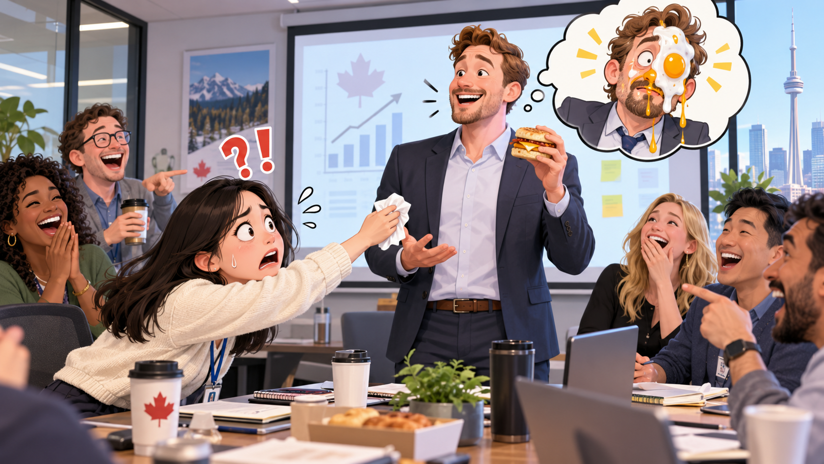 美剧学英语：egg on one's face - 加拿大办公室晨会：经理说“egg on my face”，我盯着他脸看了半天……