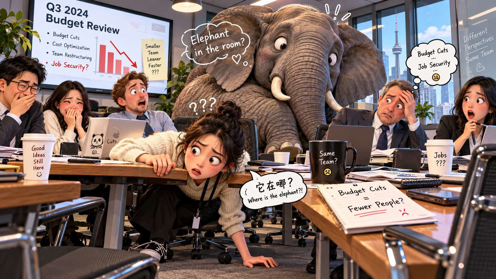 美剧说英语：elephants in the room - 加拿大办公室开会说“elephant in the room”，我真的开始找大象了……