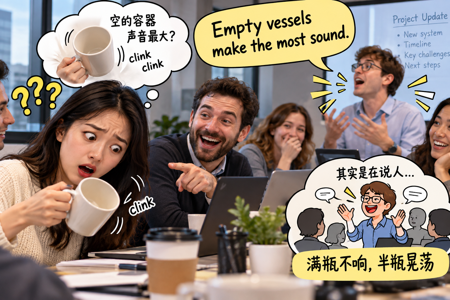 美剧学英语：empty vessels make the most sound - 加拿大办公室里，同事说“empty vessels make the most sound”，我低头看了眼自己的咖啡杯……