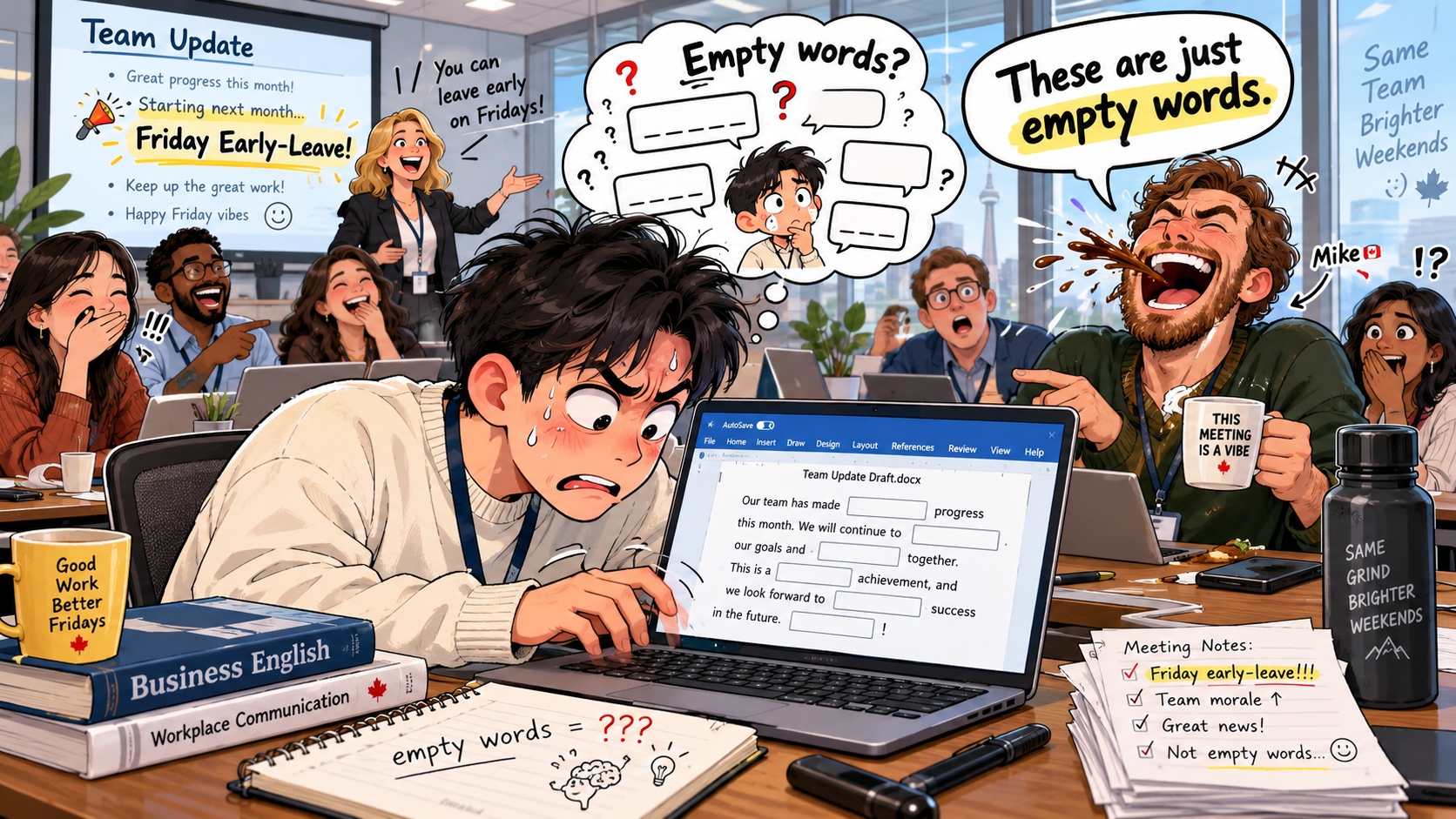 美剧说英语:empty word - 加拿大办公室开会,同事说“empty words”,我竟然打开Word检查空格……