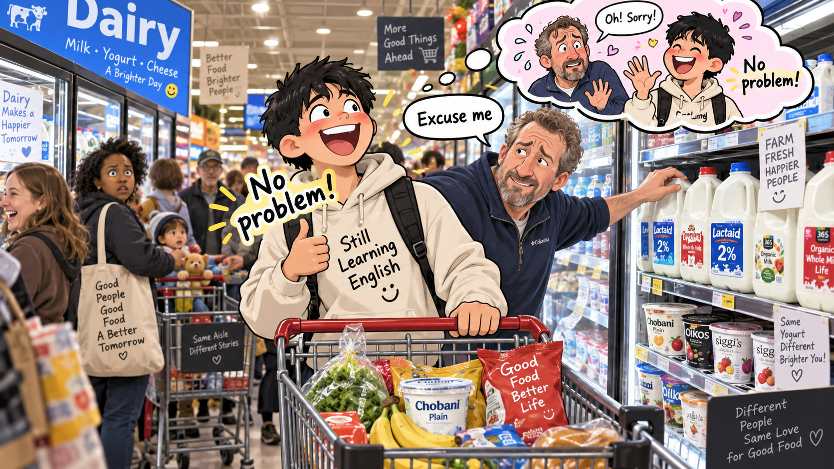 美剧学英语:excuse me - 加拿大超市里有人一直说“Excuse me”,我还不停回“No problem”…