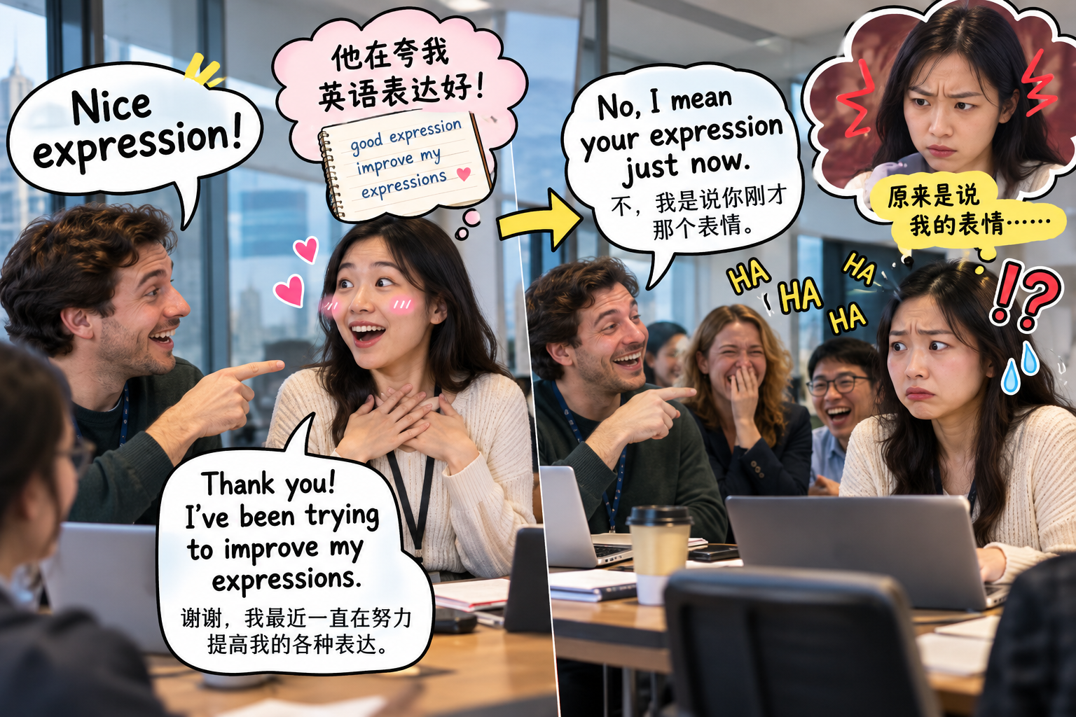 美剧学英语：expression - 加拿大办公室里，同事说“Nice expression”，我以为他在夸我英语……