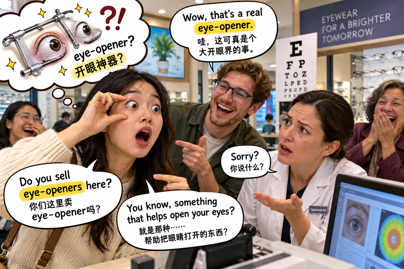 美剧学英语：eye-opener - 加拿大眼镜店里，同事说“eye-opener”，我以为他在找一种“睁眼神器”……