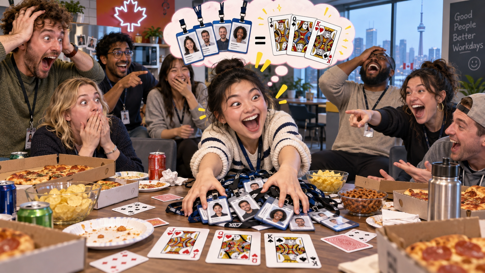 美剧学英语：face card - 加拿大办公室牌局，同事让我拿走“face cards”，我把大家的工牌收了……