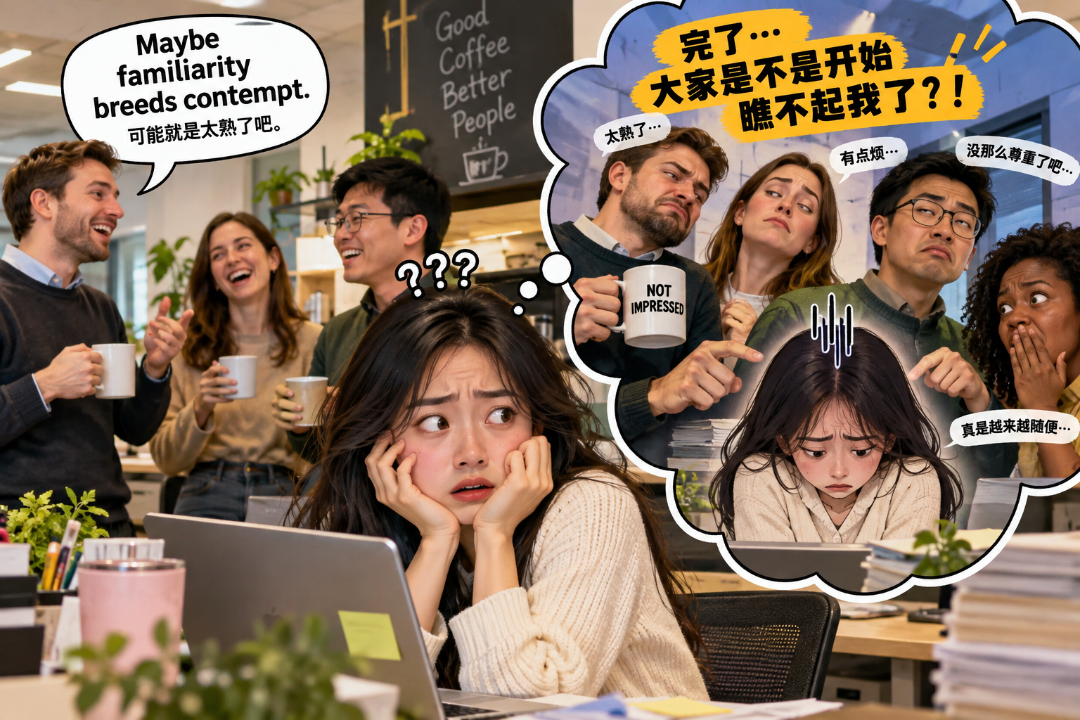 美剧学英语：familiarity breed contempt - 加拿大办公室里，同事说“familiarity breeds contempt”，我以为他在暗示大家瞧不起我……
