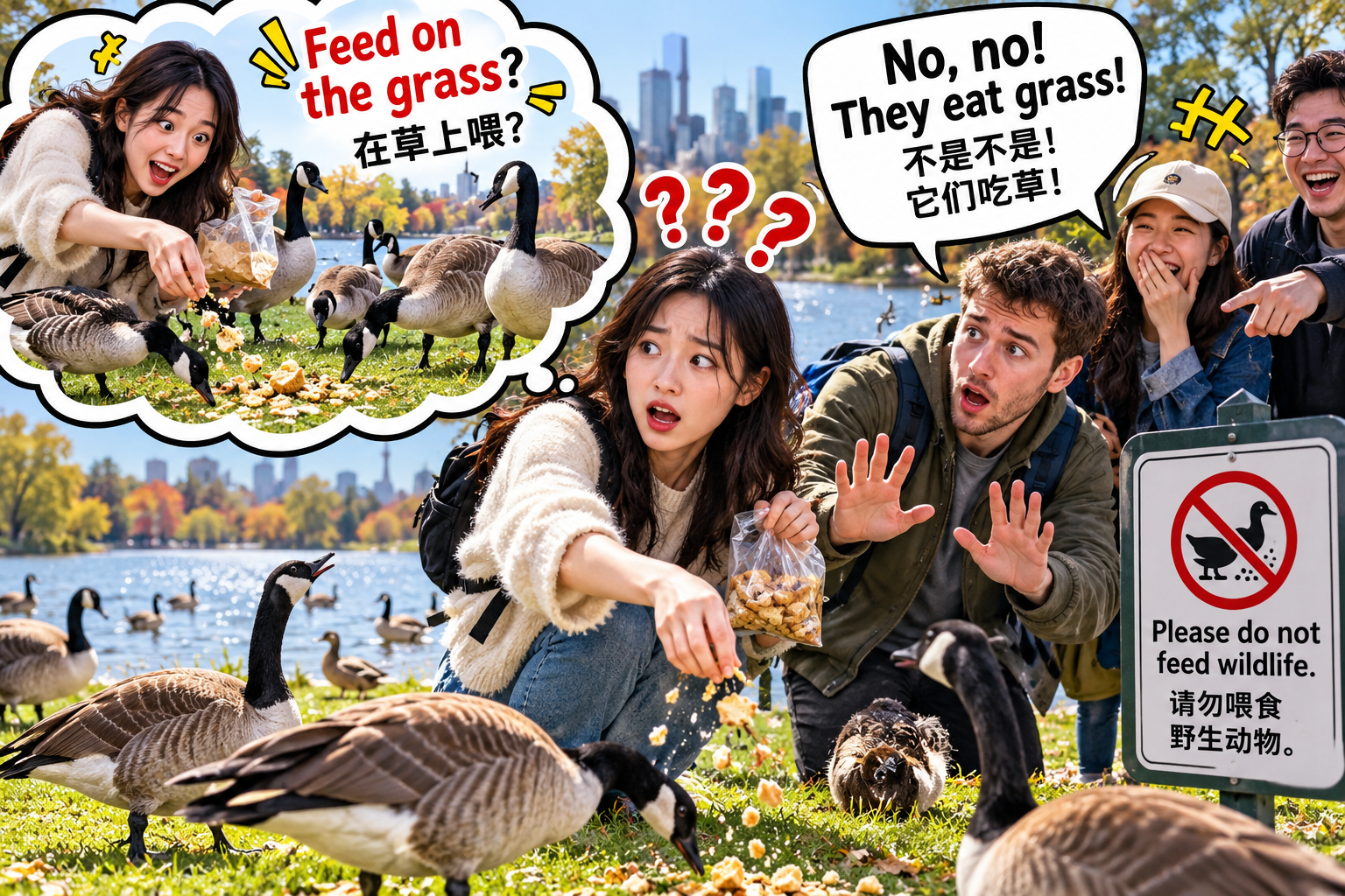 美剧学英语:feed on - 加拿大公园喂鸭子,我差点把 feed on 理解成“喂到上面”