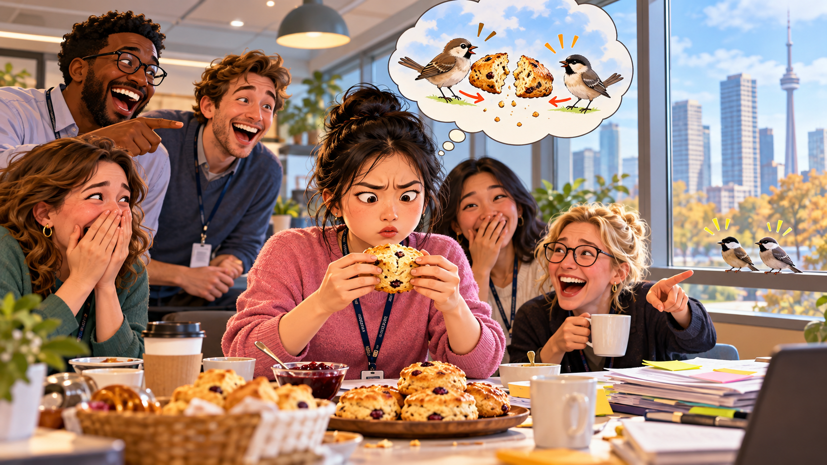 美剧学英语：feed two birds with one scone - 加拿大办公室下午茶，同事说“feed two birds with one scone”，我真把司康掰开了……