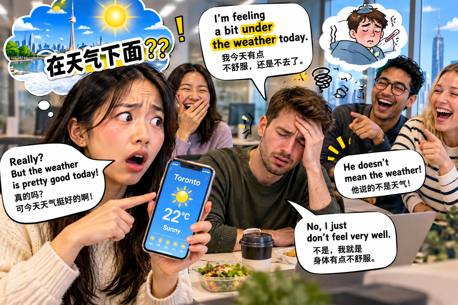 美剧学英语：feel a bit under the weather - 加拿大办公室同事说自己“在天气下面”，我还认真打开了天气App……
