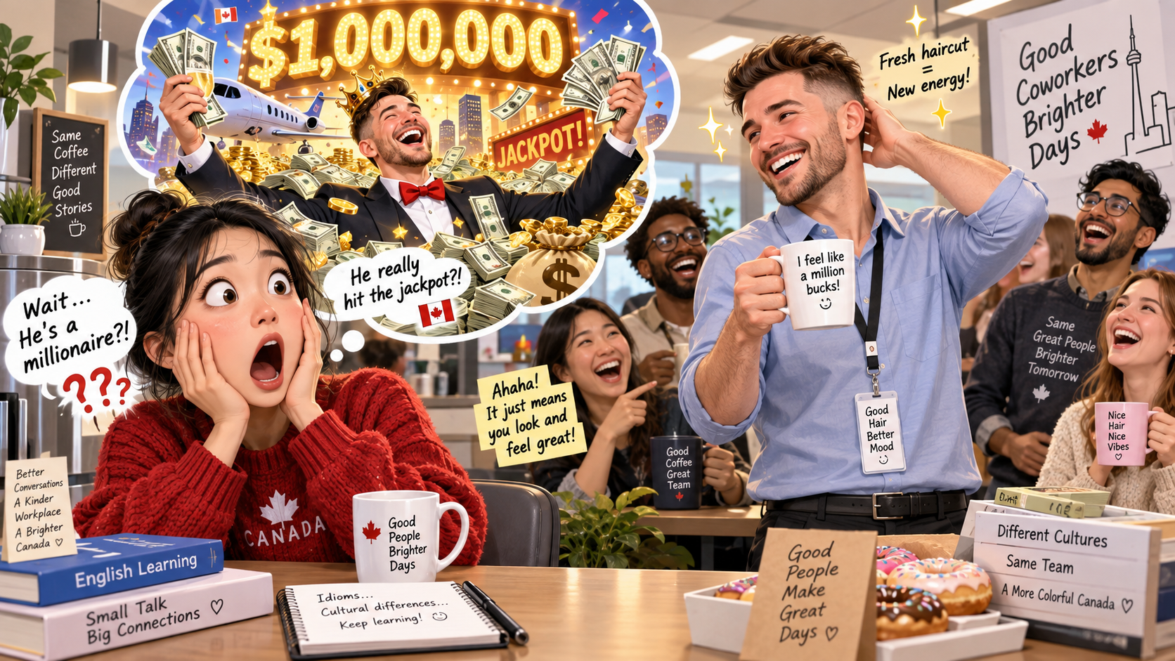 美剧学英语：feel like a million bucks - 加拿大理发店里，同事说自己“像一百万美元”，我以为他发财了