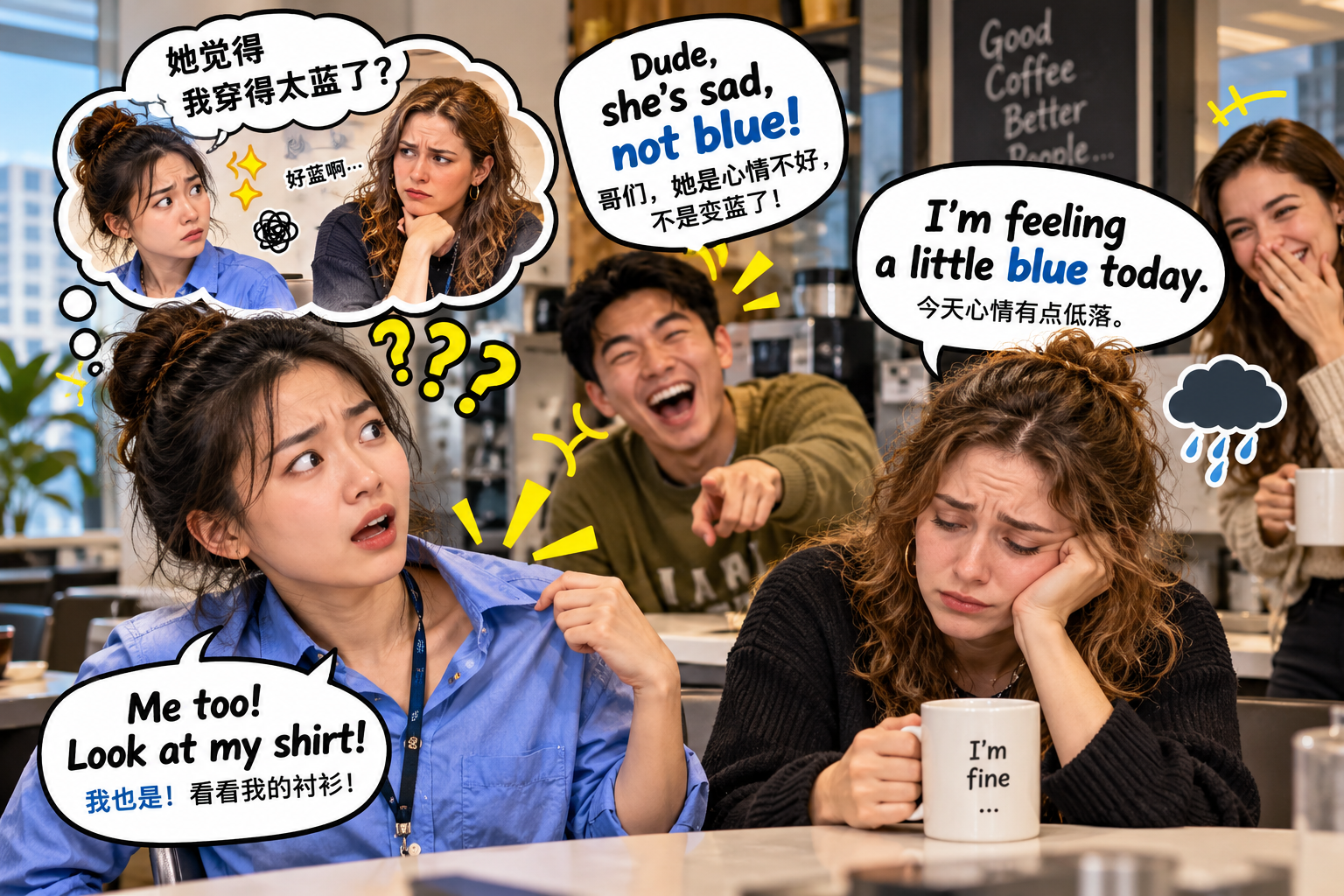 美剧说英语:feeling blue - 加拿大办公室同事说“feeling blue”,我竟然以为她在暗示我的衣服……